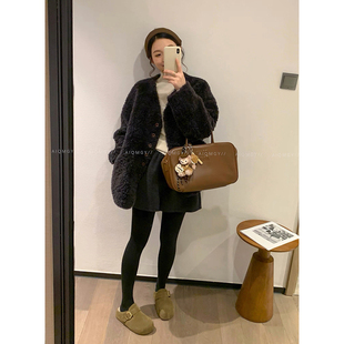爱情魔鬼鱼 深灰色羊羔毛外套女2025年冬季新款皮毛一体加厚上衣