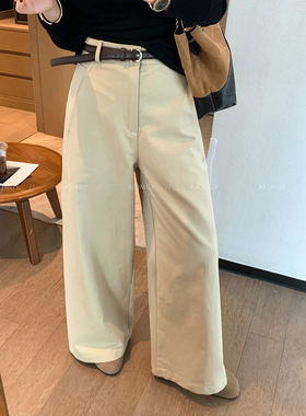 爱情魔鬼鱼 白色配腰带纯棉休闲西装裤女2026春季新款直筒阔腿裤