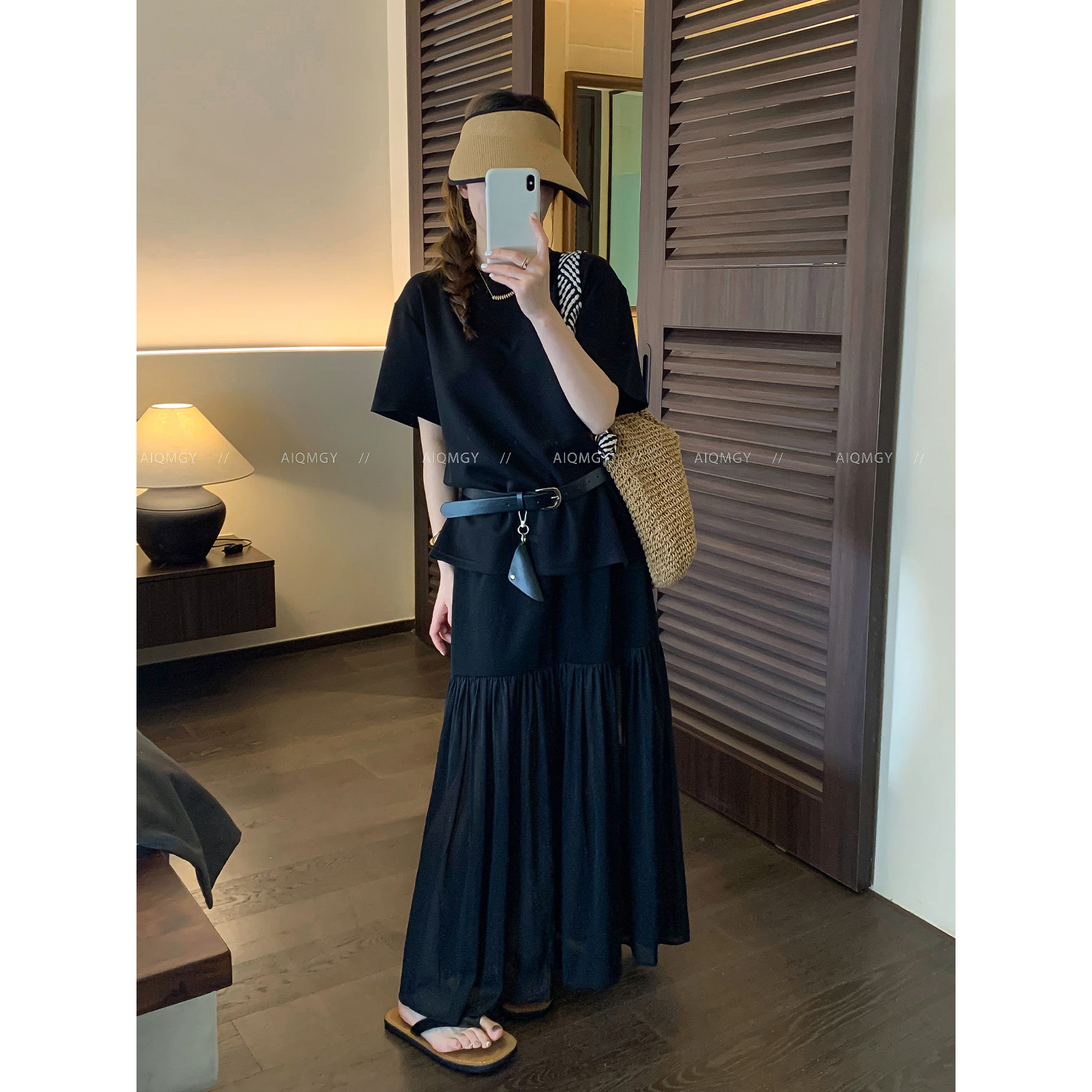 爱情魔鬼鱼 时尚套装女2026夏季新款宽松短袖T恤拼接半身裙两件套