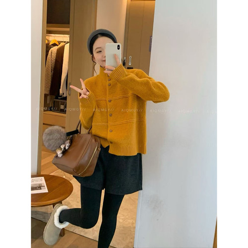 爱情魔鬼鱼设计感高领针织开衫