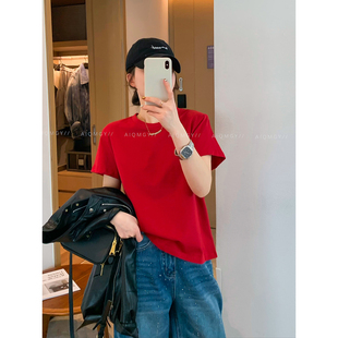 新款 圆领垫肩T恤女2026春季 休闲百搭纯棉上衣 纯色短袖 爱情魔鬼鱼