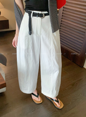 爱情魔鬼鱼 白色配腰带宽松阔腿裤女2026夏季新款高腰显瘦休闲裤