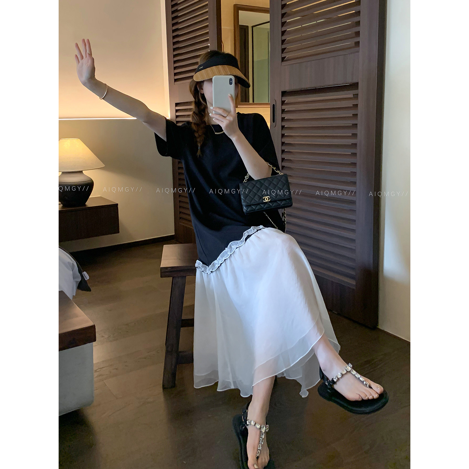 爱情魔鬼鱼 短袖圆领撞色拼接T恤连衣裙女2026夏季新款宽松长裙子