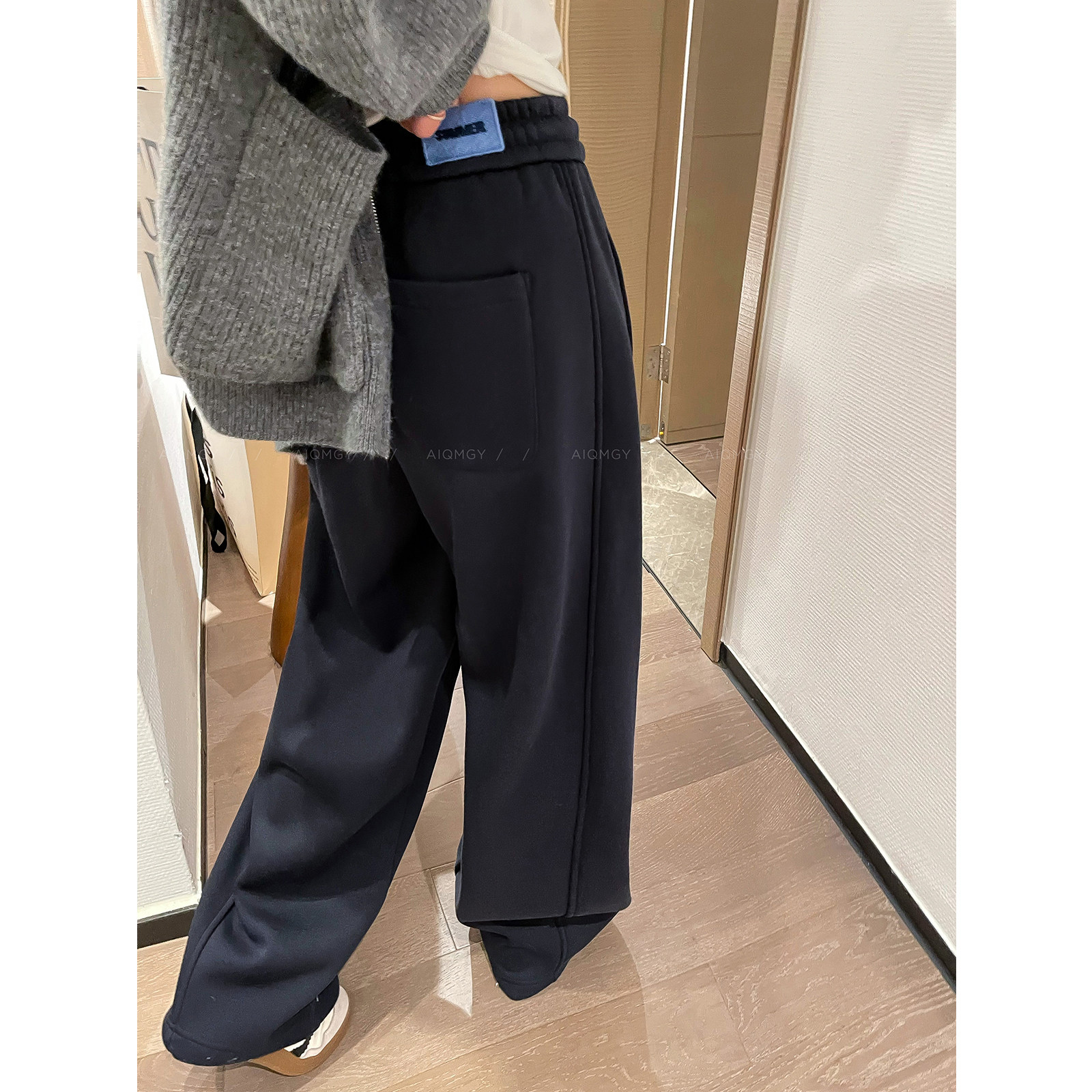 爱情魔鬼鱼 藏蓝色松紧腰阔腿裤女2025年秋冬新款高腰休闲裤长裤,女装/女士精品,休闲裤,淘宝优惠券,粉丝福利购,淘宝优惠卷
