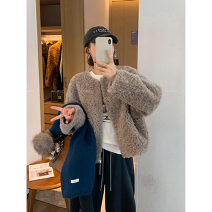 爱情魔鬼鱼 高级感短款羊羔毛外套女2025年冬季新款加厚毛绒上衣