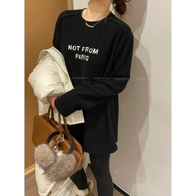 爱情魔鬼鱼长袖字母T恤中长款