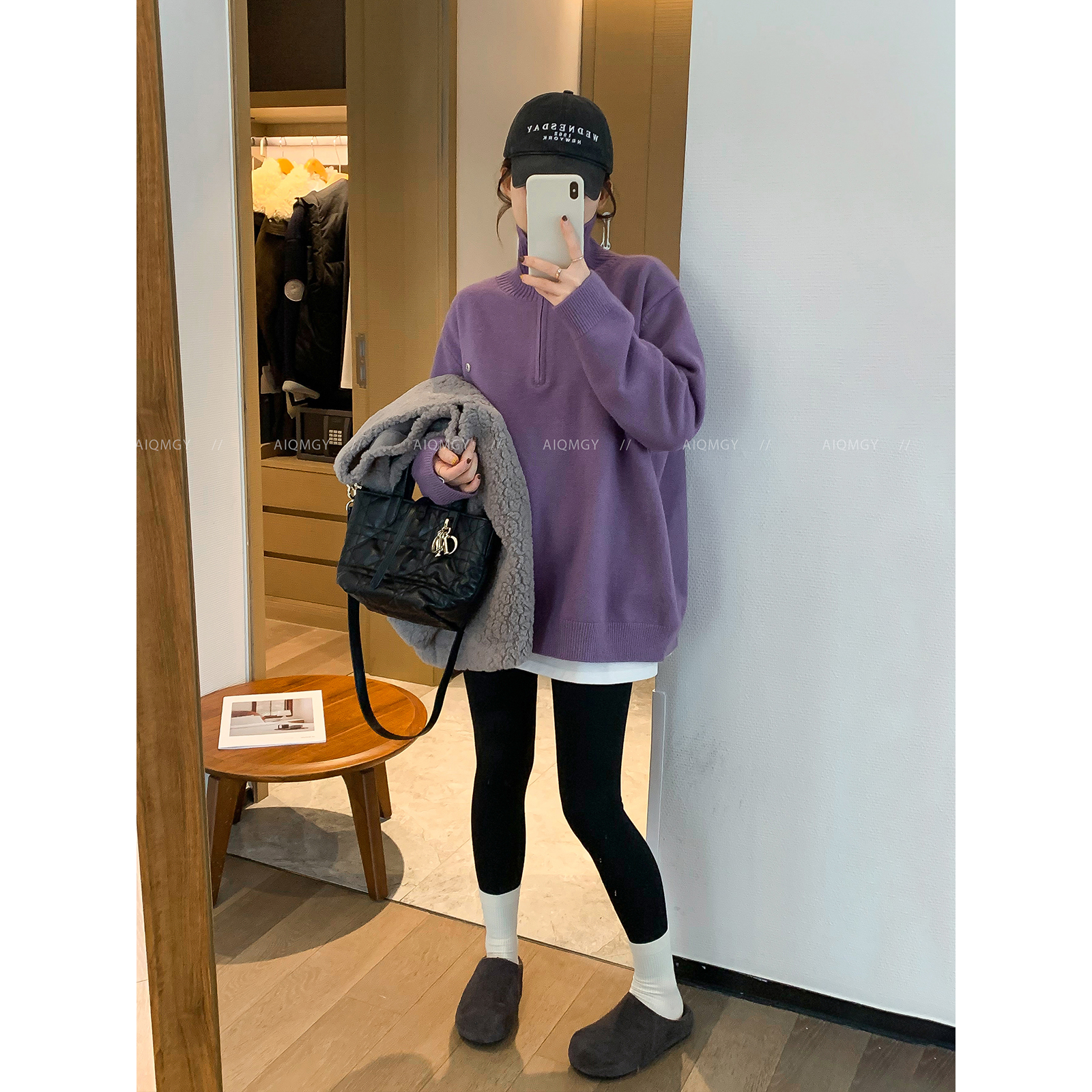 爱情魔鬼鱼翻领半拉链针织衫女