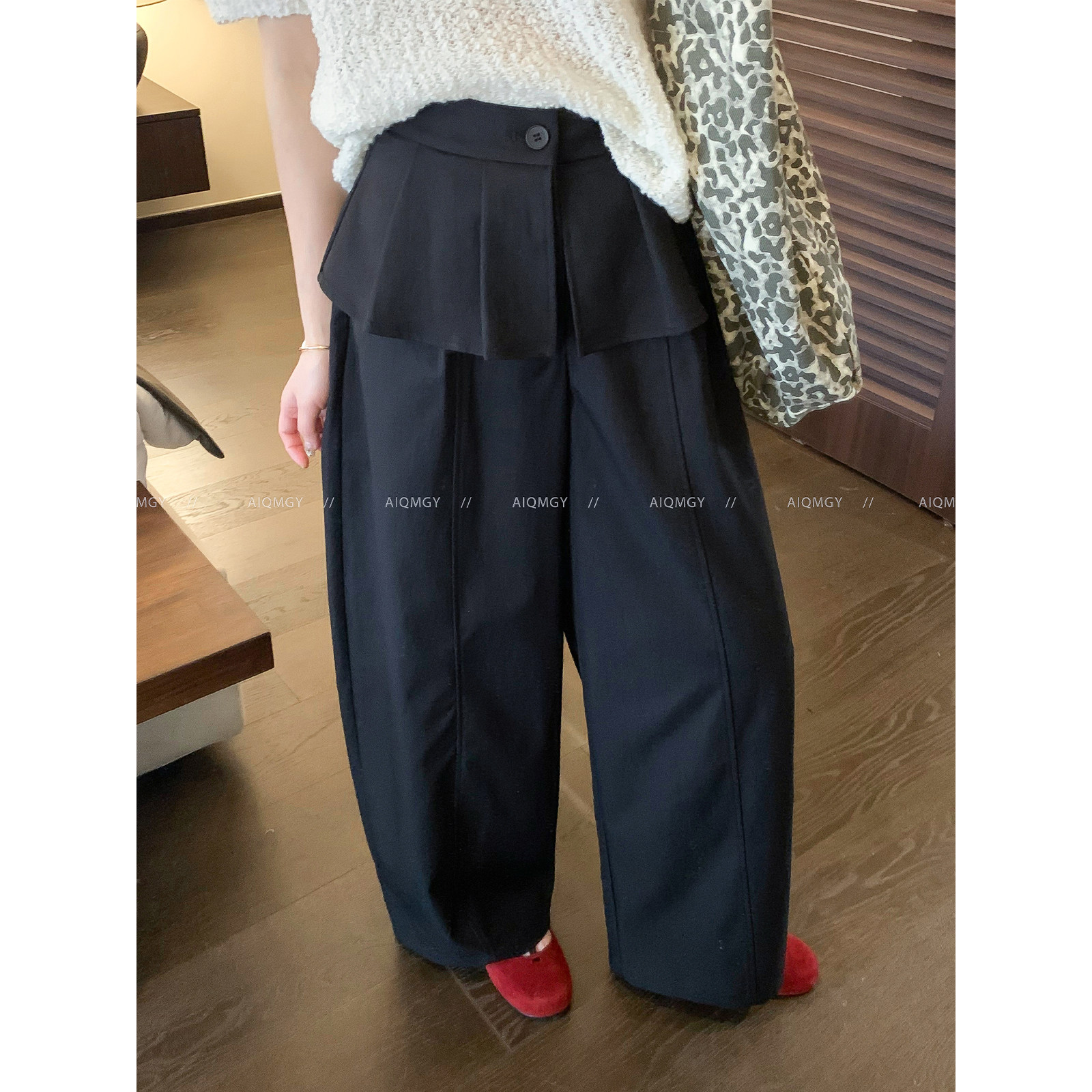 爱情魔鬼鱼 时尚设计感拼接休闲裤女2026春季新款宽松阔腿拖地裤