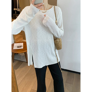 黑色长袖 时尚 圆领坑条针织衫 新款 套头上衣 女2026春季 爱情魔鬼鱼