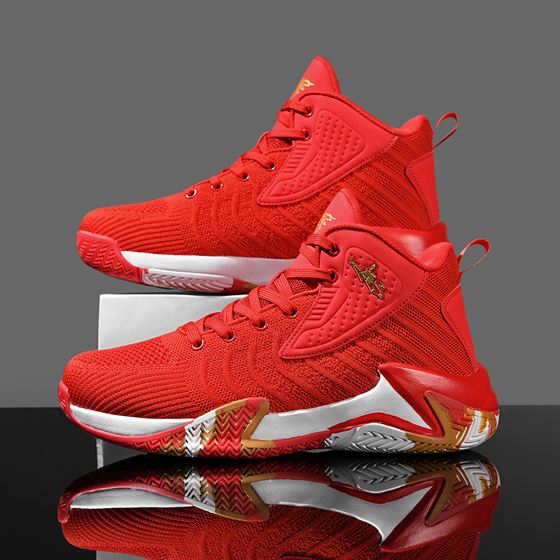 正品乔丹格兰秋冬男鞋红色本命年高帮鞋透气网面休闲鞋防滑运动鞋