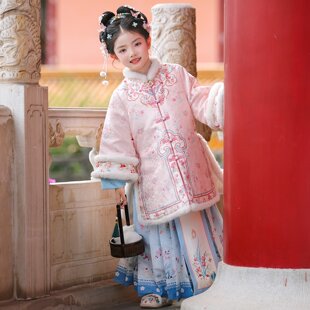 儿童汉服2025新款明制加绒汉服长款女童新年加厚保暖汉服女孩新年