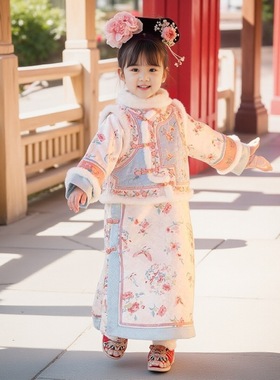 儿童古装汉服加绒女童格格服2025冬季新款宫廷服饰中国风加厚古装