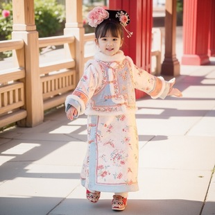 儿童古装汉服加绒女童格格服2025冬季新款宫廷服饰中国风加厚古装