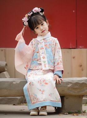 新款儿童古装格格服女童清朝宫廷服饰春秋旗袍中国风女童旗袍套装