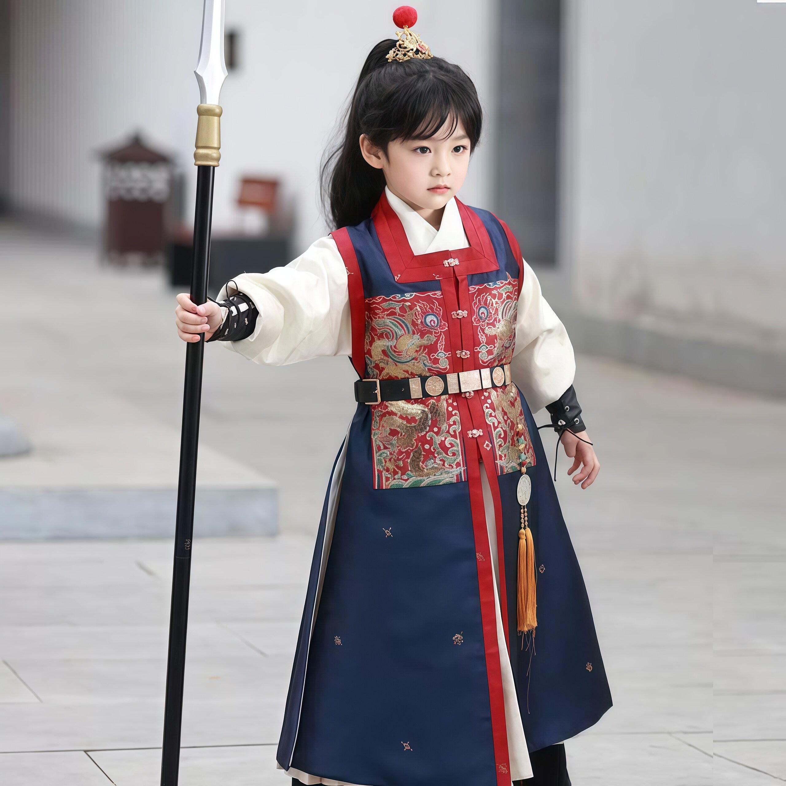 古装汉服男童明制仿妆花罩甲图片