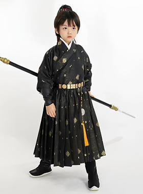 男童明制汉服新款春秋黑色儿童锦衣卫贴里飞鱼服儿童妆花织金汉服