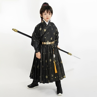 男童明制汉服新款春秋黑色儿童锦衣卫贴里飞鱼服儿童妆花织金汉服