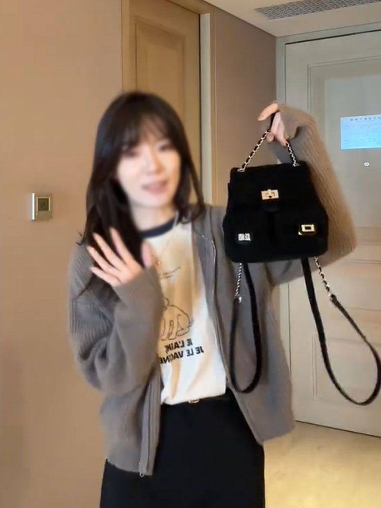 小香风菱格丝绒双肩包包女2025新款春夏季小众设计师上课通勤背包