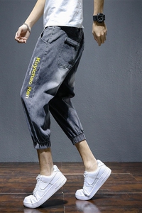 黑墙 日系宽松束脚七分八分牛仔裤男21夏季新款短裤N图片