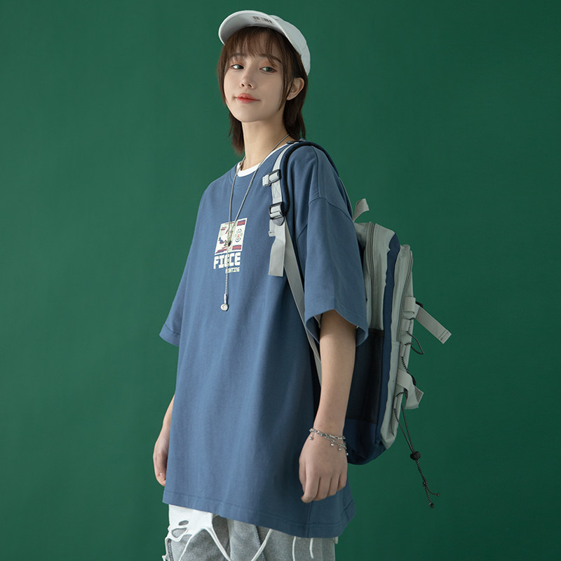 @四季 中性风短袖印花T恤女夏季情侣港风内搭上衣XZ1007-1-T27图片