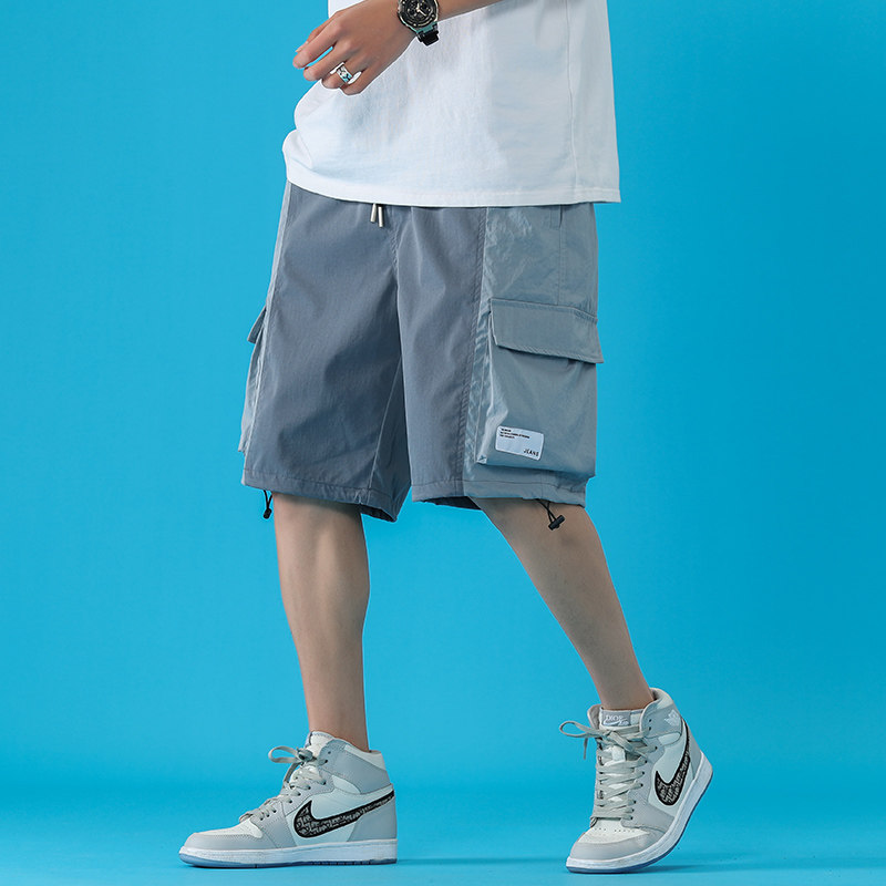 @港风 夏季拼接工装短裤五分裤男2021新款裤子XZ1007-1图片