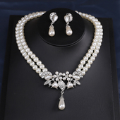 女士复古法式 新款 珍珠项链耳环套装 优雅锁骨链新娘婚纱礼服配饰