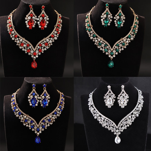 新娘饰品奢华水晶项链耳环套装