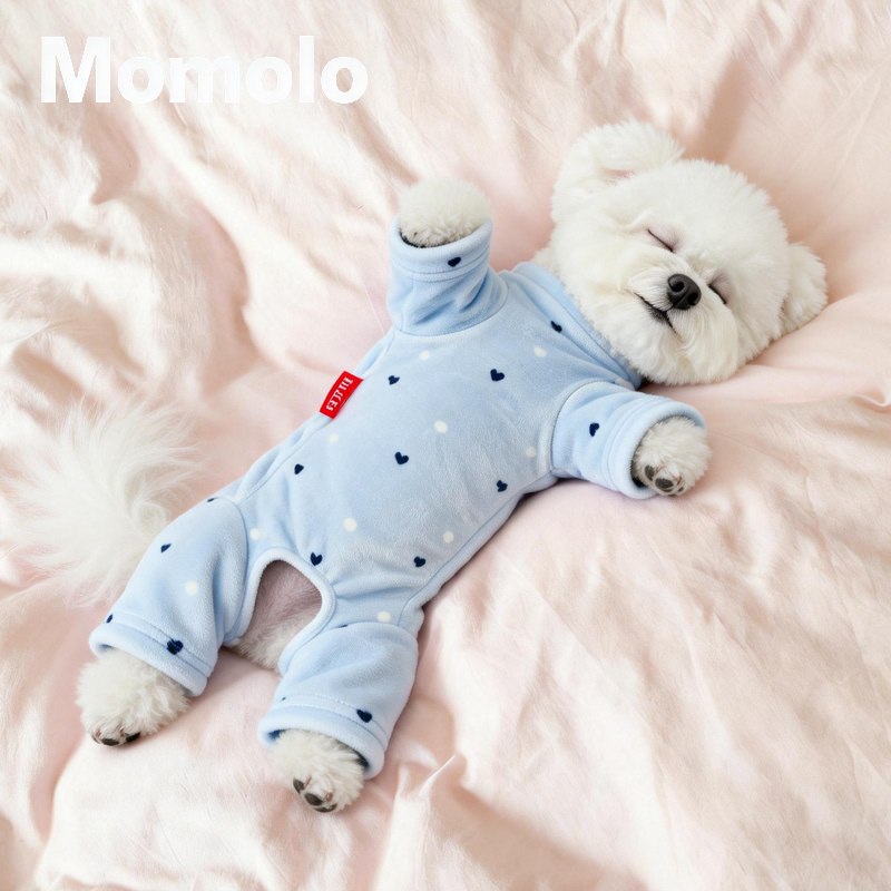 Momolo宠物衣服秋冬天鹅绒连衣裙四脚衣连体保暖衣狗狗家居服睡衣