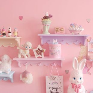 少女心木质花边壁挂置物架收纳架软妹房间小摆件展示架卧室衣帽架