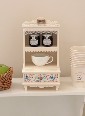 swimmer蕾丝花边猫咪桌面盲盒公仔展示架收纳盒木质抽屉式首饰盒