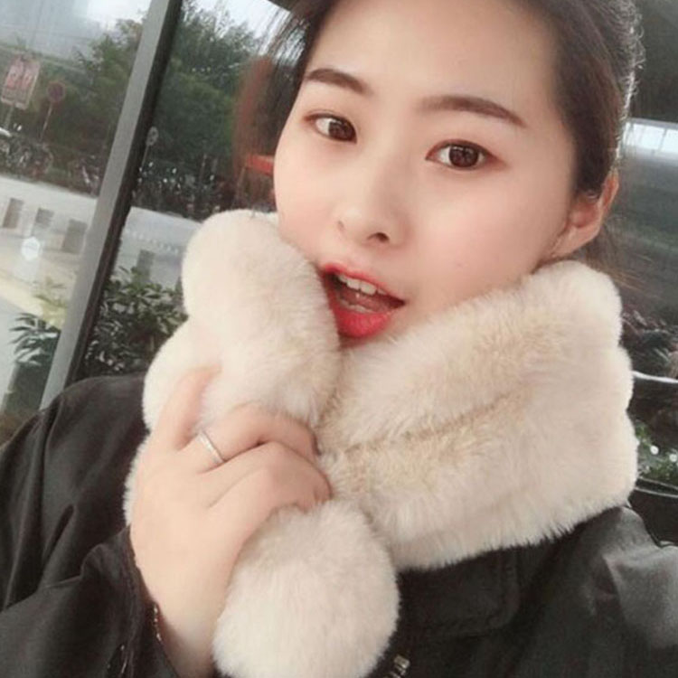 冬季皮草围巾毛毛围脖女仿獭兔毛围巾三管球围脖韩版加厚真毛脖套
