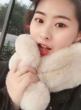 冬季皮草围巾毛毛围脖女仿獭兔毛围巾三管球围脖韩版加厚真毛脖套