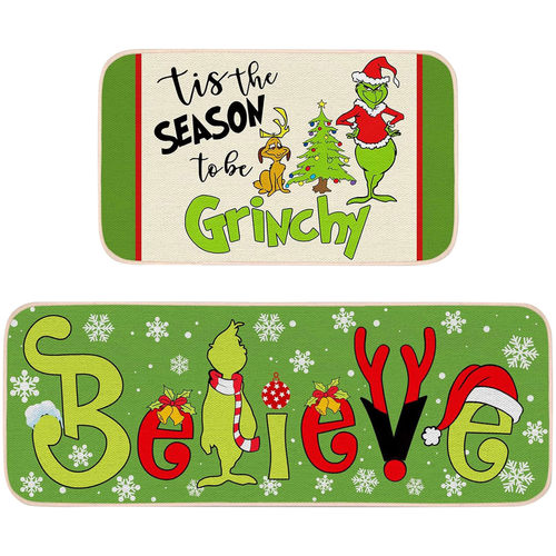 Christmas Grinch Green Haired Monster Kitchen Absorbent Mat