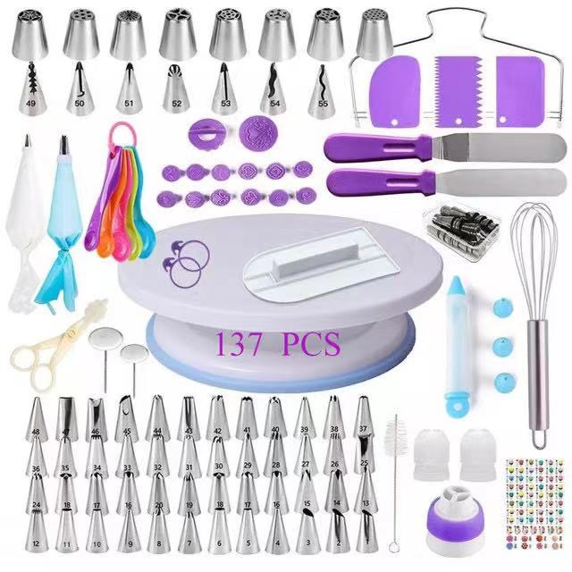 137Pcs Cake Turntable Decorating Tools Piping Nozzle Bag Set