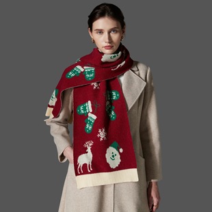 Scarf Christmas Deer Woolen Scarf圣诞围巾 2025 Knitted New