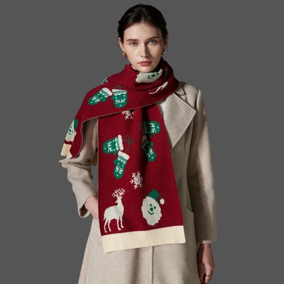 2025 New Christmas Scarf: Deer Woolen Knitted Scarf圣诞围巾