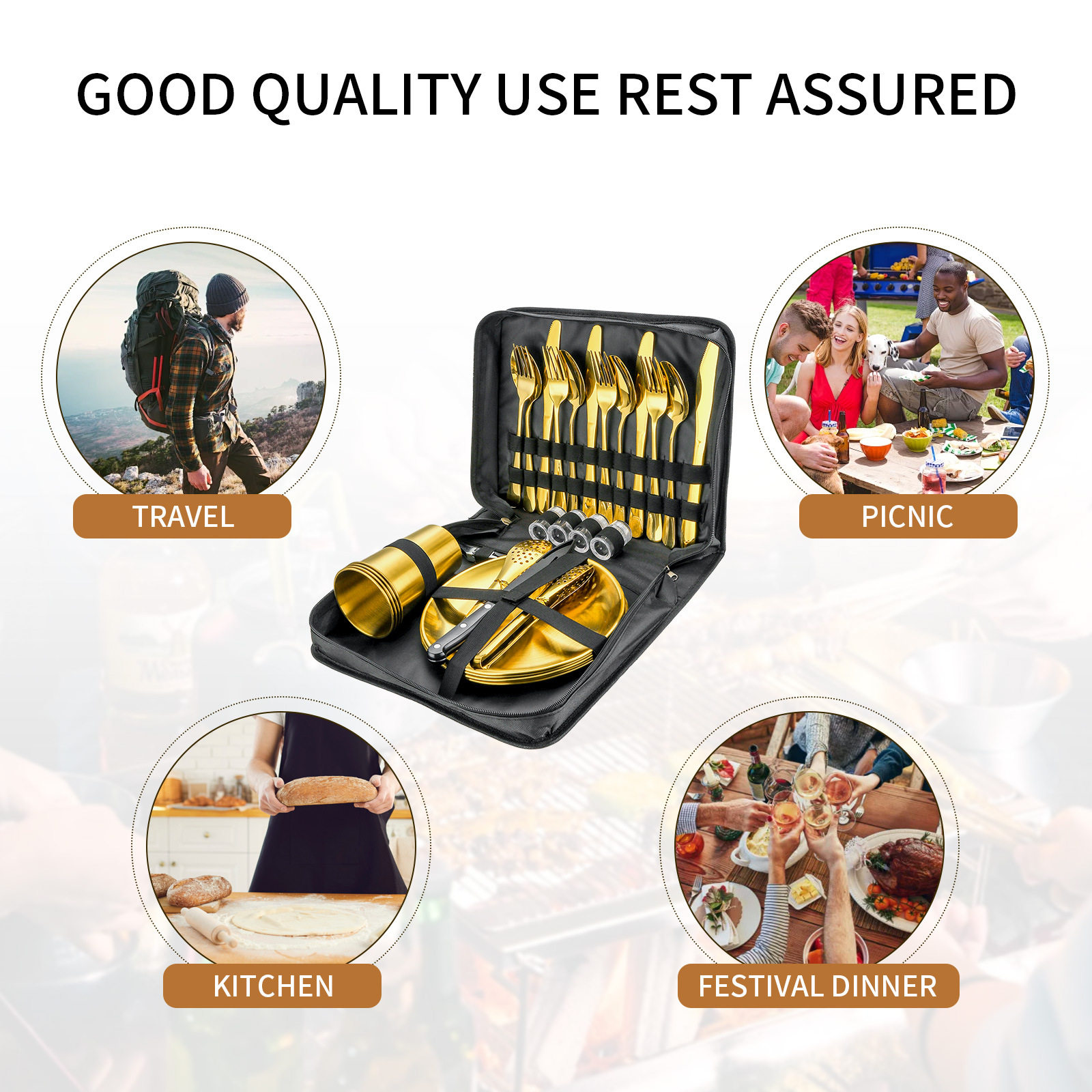 Stainless steel portable tableware set camping picnic knife