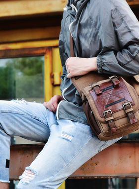 Trendy canvas men's bag, European and American fashion邮差包