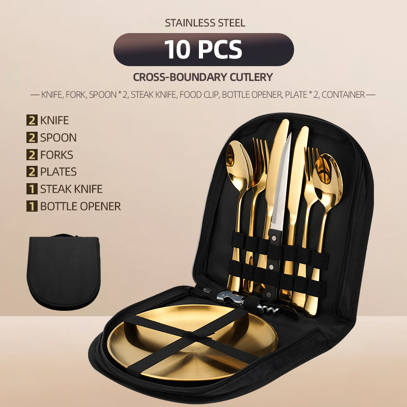 10pcs stainless steel picnic bag, steak knife cutlery bag