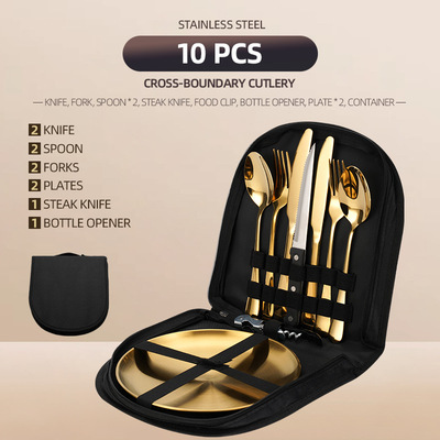 10pcs stainless steel picnic bag, steak knife cutlery bag