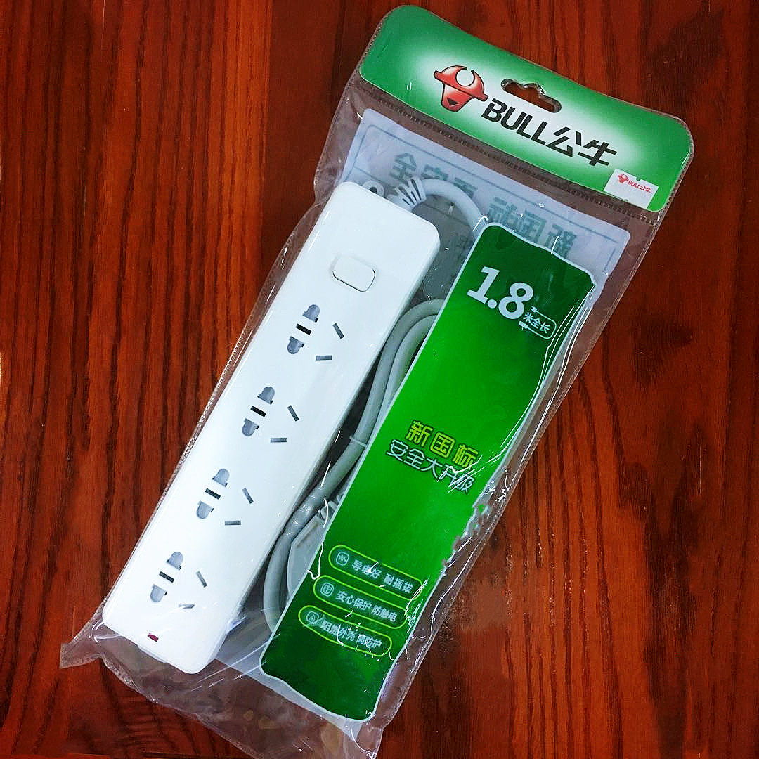 插排公牛插座GN410线长1.8米4插孔插线板防触电保护工程办公 家用