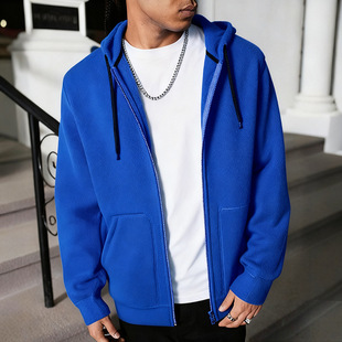 爆款新款摇粒绒连帽卫衣男加绒卫衣男款宽松大码男士拉链卫衣热销