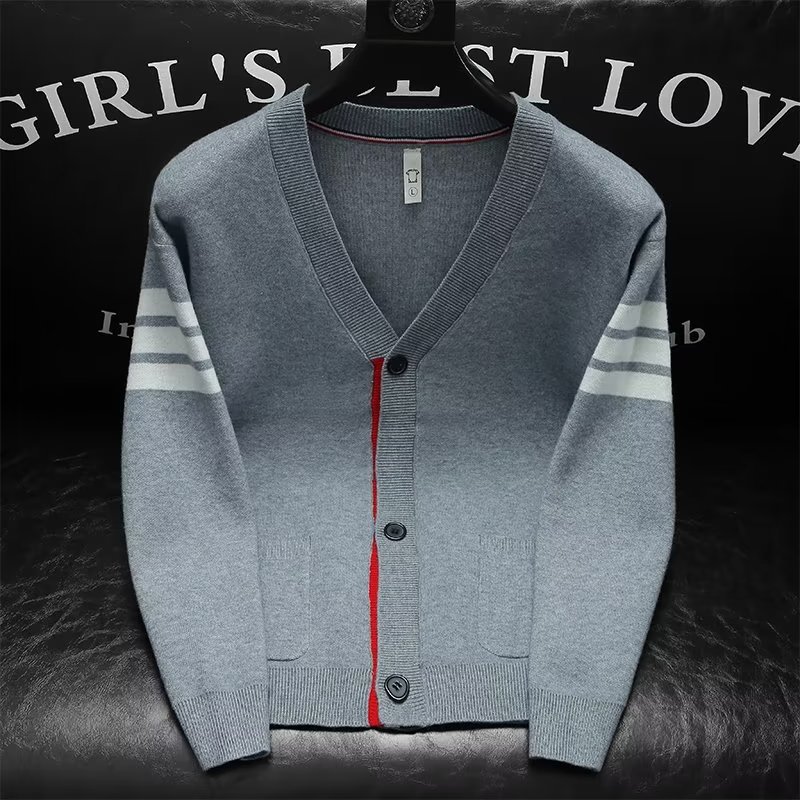 爆款2024秋冬季针织开衫毛衣薄外套加大码条纹修身休闲男潮牌开衫