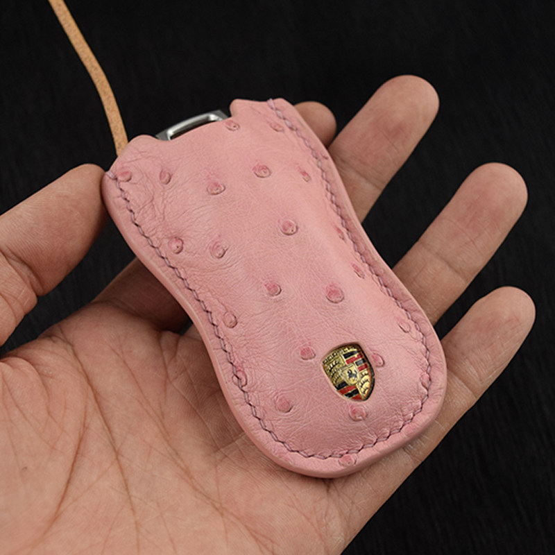 适用保时捷帕美钥匙套鸵鸟皮玛卡宴帕拉梅拉迈肯911718轻奢钥匙套