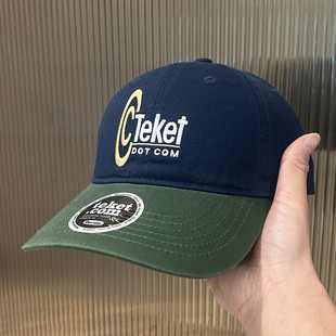 美式复古潮牌TEKET字母刺绣棒球帽男女拼色鸭舌帽百搭显脸小宽檐