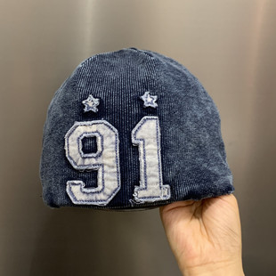 美式雅痞风重工水洗牛仔做旧瓜皮帽子女街头潮牌复古圆顶地主帽男