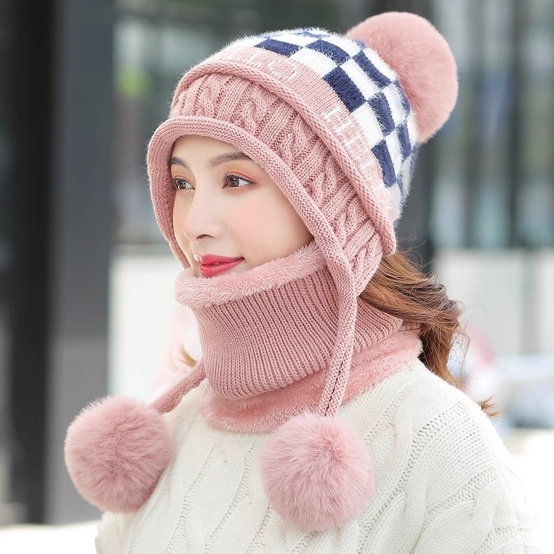 帽子女秋冬天骑车套头帽保暖加绒加厚韩版冬天针织学生护耳毛线帽