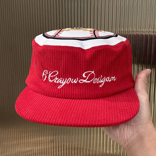 美式 街头潮牌平顶显脸小灯芯绒保暖平檐帽男女秋冬复古拼色棒球帽