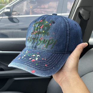 新款 潮流字母涂鸦棒球帽子秋季 时尚 百搭水洗做旧显脸小鸭舌帽 美式