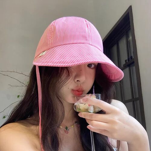 新款速干条纹遮阳渔夫帽女春夏季日系甜美小清新轻薄户外防晒帽子